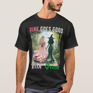 Rosa häxa passar bra med grön Halloween-häxa Wo T Shirt