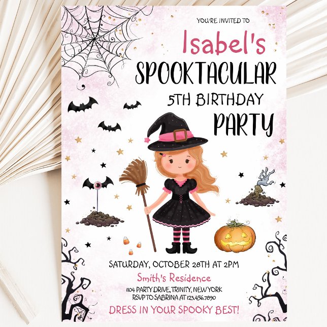 Rosa häxdubbel Halloween födelsedag Inbjudningar (Skapare uppladdad)