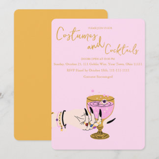 Rosa häxhantkostymer och cocktails Halloween Inbjudningar