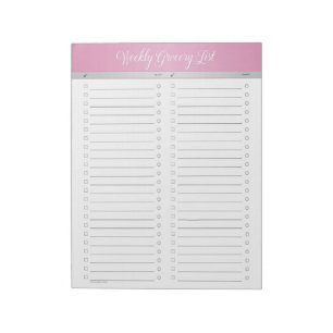 Rosa Header Weekly Livsmedel lista - checklista Anteckningsblock