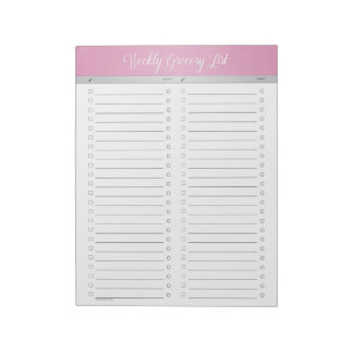 Rosa Header Weekly Livsmedel lista - checklista Anteckningsblock