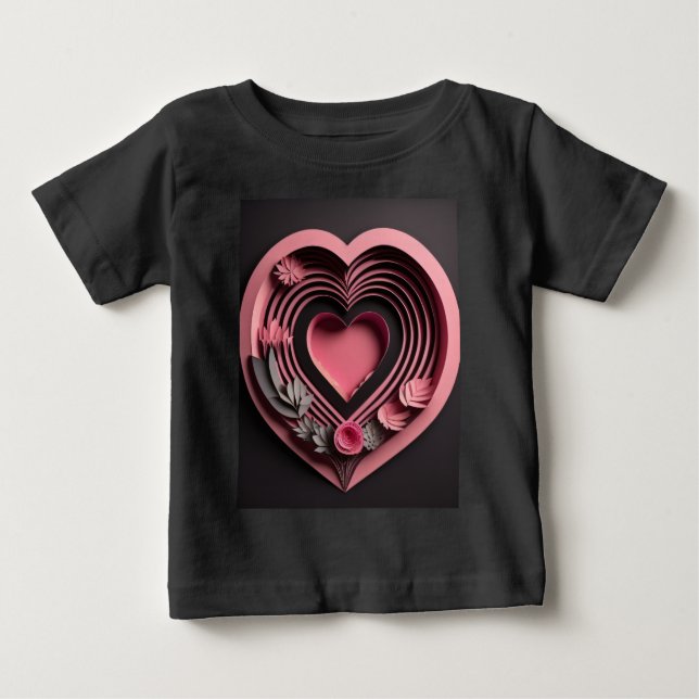 Rosa Heart 3D Papper Art Design T-shirt (Framsida)