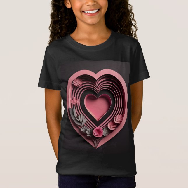 Rosa Heart 3D Papper Art Design T-shirt (Framsida)