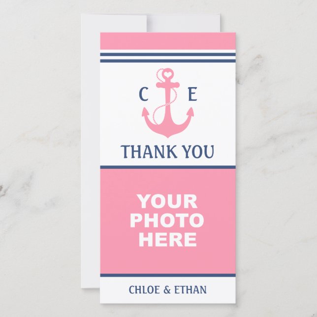 Rosa Heart Anchor Nautical Photo Tack Kort (Framsida)