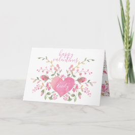 Rosa Heart and Flowers Valentine Day Kort