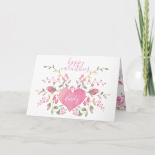 Rosa Heart and Flowers Valentine Day Kort