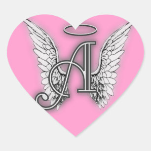 Rosa Heart Angel Vingar Monogram Hjärtformat Klistermärke