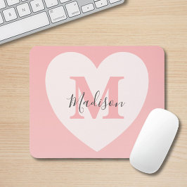 Rosa Heart Anpassningsbar Monogram Namn Musmatta