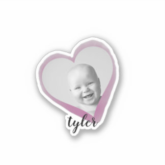 Rosa Heart Anpassningsbar Photo Namn Watercolor Klistermärken