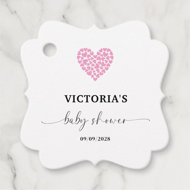 Rosa Heart Baby Shower Party Finare Square Gåvor Etiketter (Framsida)