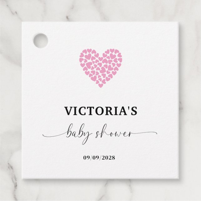 Rosa Heart Baby Shower Party Square Gåvor Etiketter (Framsida)