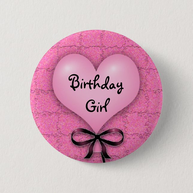 Rosa Heart Balloon Birthday Girl Pinback Button Knapp (Framsida)