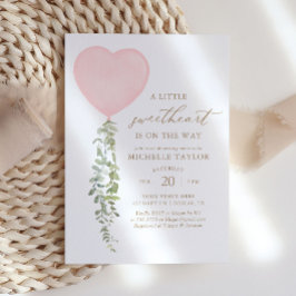 Rosa Heart Balloon Eucalyptus Baby Shower Inbjudningar