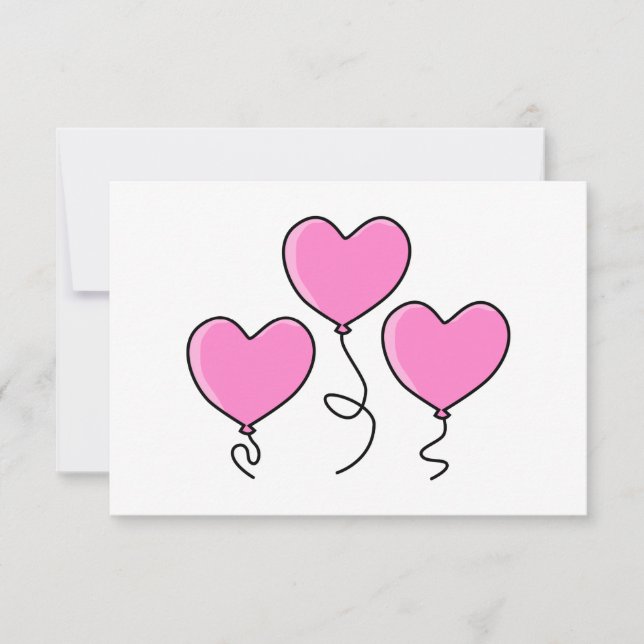 Rosa Heart Balloon med svart kontur. OSA Kort (Framsida)