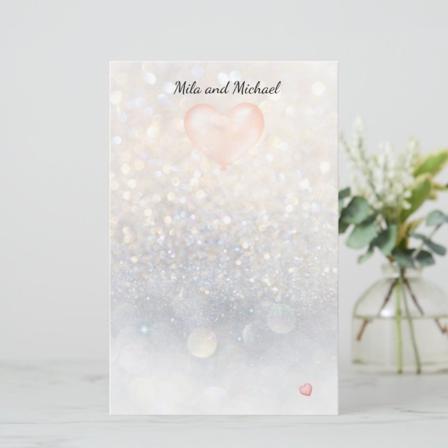 Rosa Heart Balloon Stationery Brevpapper (Stående Fram)