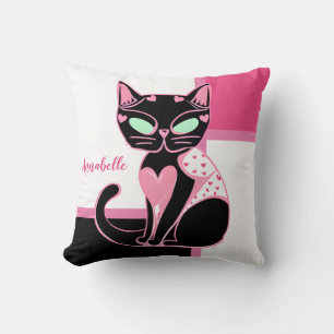 Rosa Heart Black Cat Dekorativ kudde