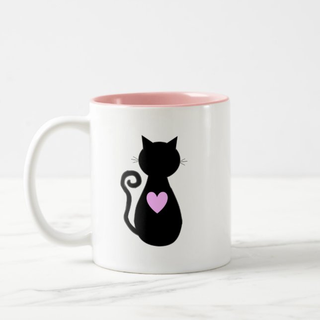 Rosa Heart & Black Cat Två-Tonad Mugg (Vänster)