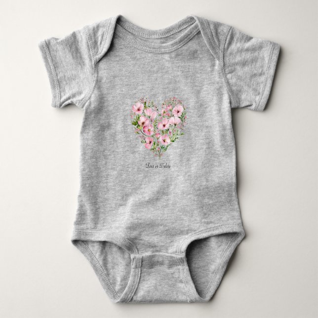 Rosa Heart Blommigt Baby Bodykosten T Shirt (Framsida)