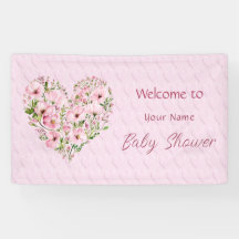 Rosa Heart Blommigt Baby Shower Banner