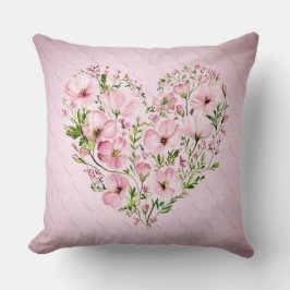 Rosa Heart Blommigt Dekorativ kudde