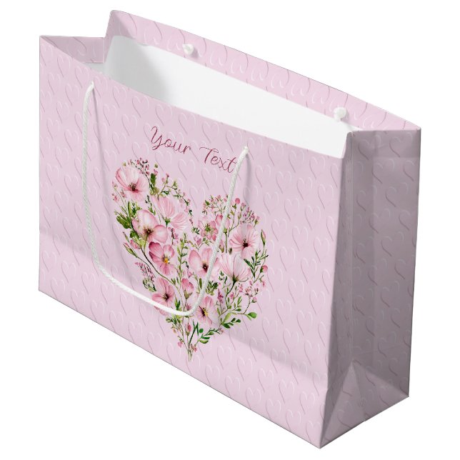 Rosa Heart Blommigt Gift Bag (Framsidan Vinklad)