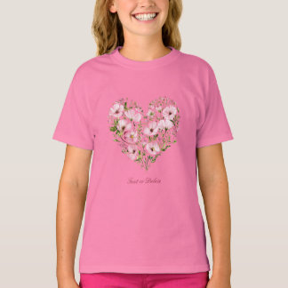 Rosa Heart Blommigt Girl T-Shirt