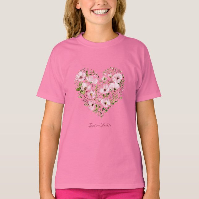 Rosa Heart Blommigt Girl T-Shirt (Framsida)