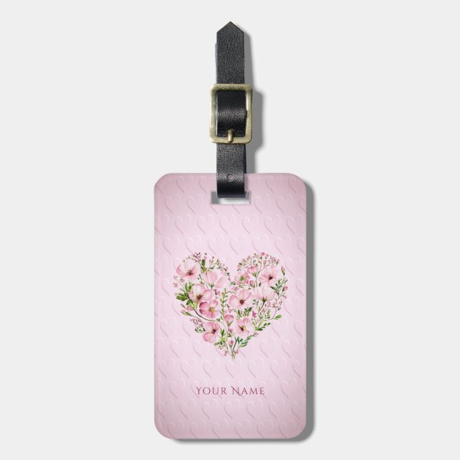 Rosa Heart Blommigt Luggage Tag Bagagebricka (Vertikal Framsida)