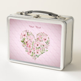 Rosa Heart Blommigt Metall Lunch Box