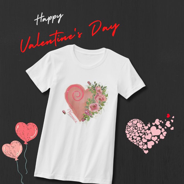 Rosa Heart Blommigt T Shirt ( Pink Heart Floral T-Shirt )