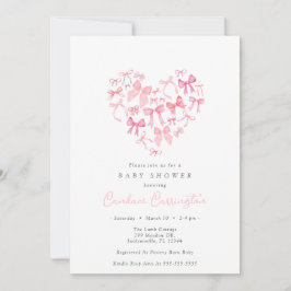 Rosa Heart Bow Anpassningsbar Baby Shower Inbjudningar