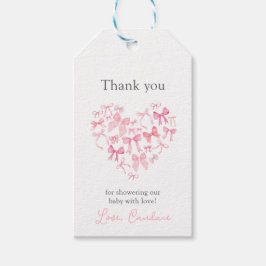 Rosa Heart Bow Baby Shower tack vare gästförmånen Presentetikett