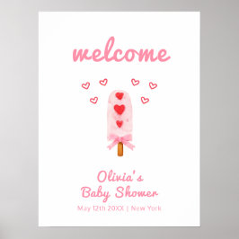 Rosa Heart Bow Ice Cream Pop Baby Shower Välkommen Poster