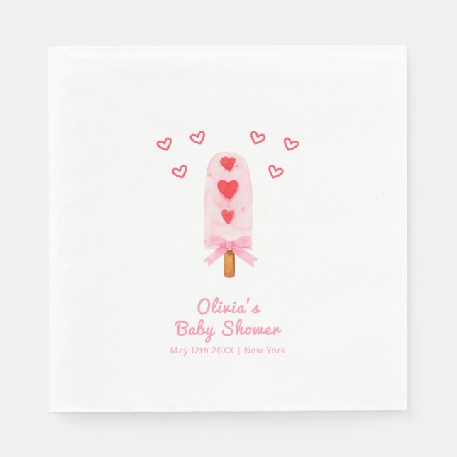 Rosa Heart Bow Ice Cream Redo till Pop Baby Shower Pappersservett (Framsidan)