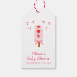 Rosa Heart Bow Ice Cream Redo till Pop Baby Shower Presentetikett