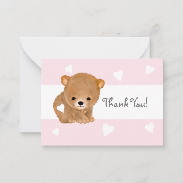 Rosa Heart Brown Bear Tack Notecards Anteckningskort (Framsida)