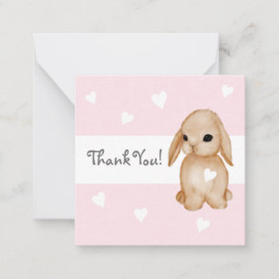 Rosa Heart Bunny Baby Shower Tack du Cards Anteckningskort