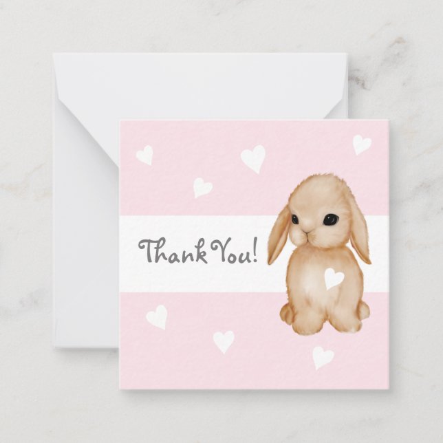 Rosa Heart Bunny Baby Shower Tack du Cards Anteckningskort (Framsida)