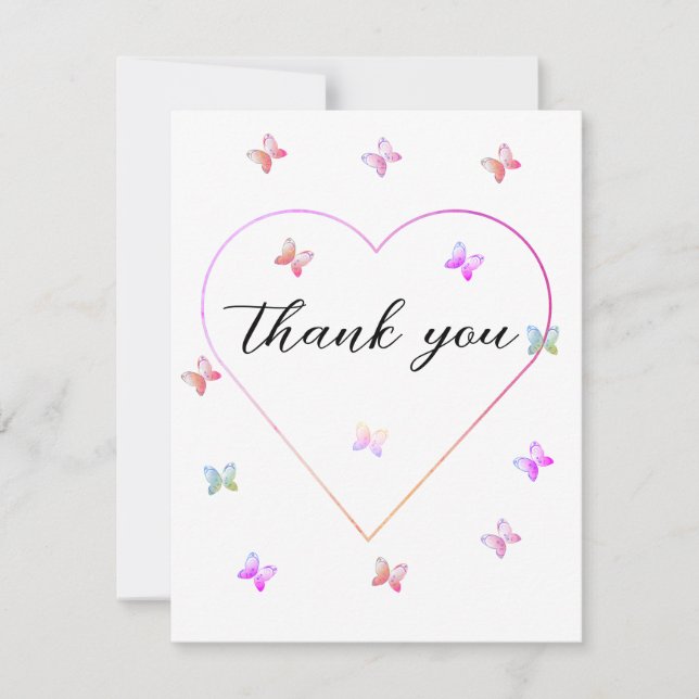 Rosa Heart Butterfly-flickdusch Tack Kort (Framsida)