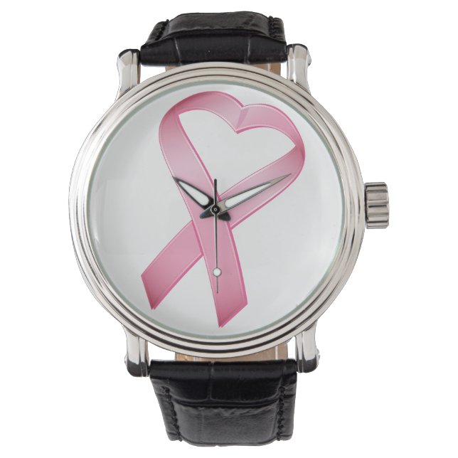 Rosa Heart Cancer Ribbon Armbandsur (Framsida)