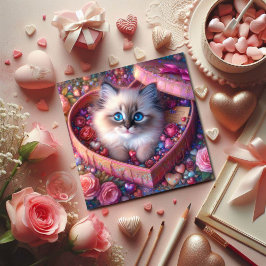 Rosa Heart Candy Box Ragdoll Kitten Valentine Julkort
