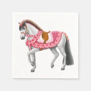 Rosa Heart Carousel Horse Napkins Pappersservett