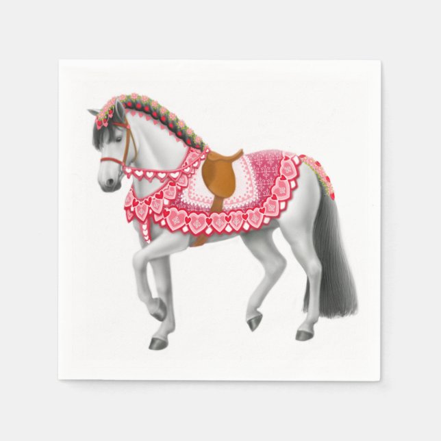 Rosa Heart Carousel Horse Napkins Pappersservett (Framsidan)
