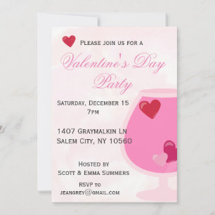 Rosa Heart Cocktail Valentine Day Party Inbjudningar