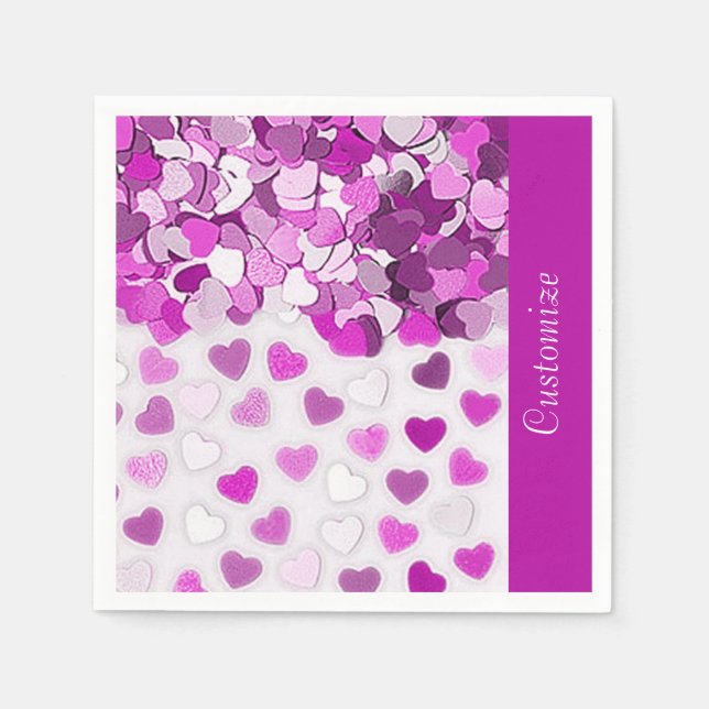Rosa Heart Confetti Napkins Pappersservett (Framsidan)