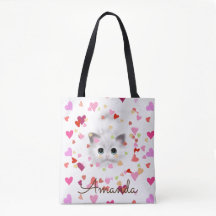 Rosa Heart Confetti White Kitten Tote Bag