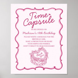 Rosa Heart Coquette Cake Birthday Time Capsule Poster