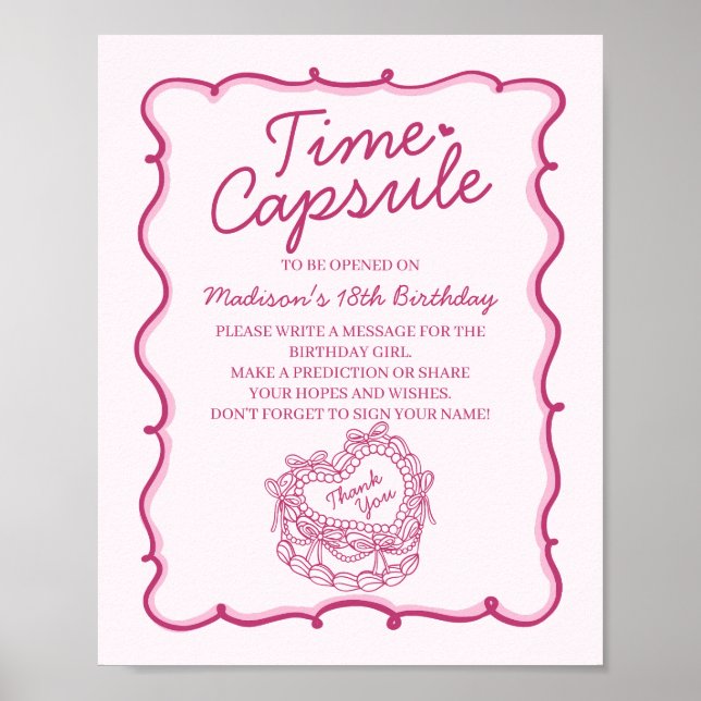 Rosa Heart Coquette Cake Birthday Time Capsule Poster (Framsidan)