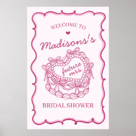 Rosa Heart Coquette Cake Möhippa Välkommen Poster