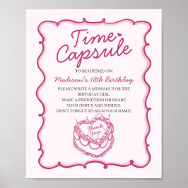 Rosa Heart Coquette Cherry Cake Bday Time Capsule Poster